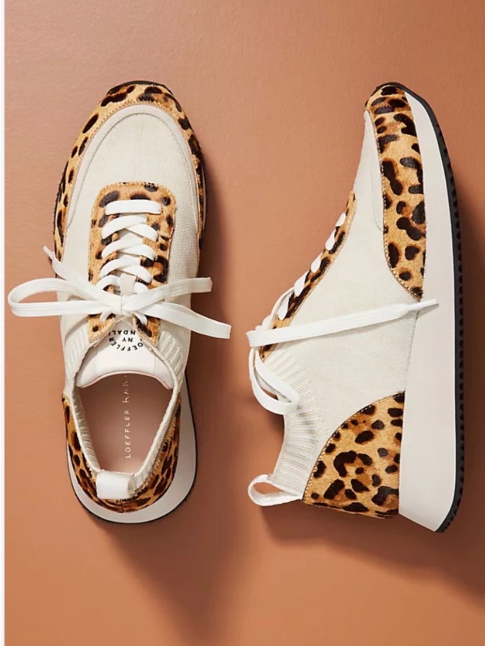 Loeffler Randall Women's Remi Knit & Leopard Print Calf Hair Sneakers NWOB